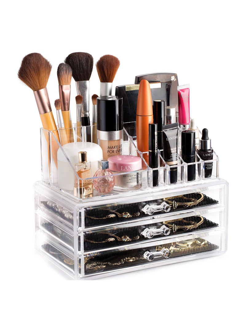 Excefore Cosmetic Storage Box with 3 Drawers, Makeup Drawer Organizer, Clear Cosmetic Storage Organizer, Acrylic Makeup Storage, Stackable Skin Care Cosmetic Display Case Make up Stands - Image 1