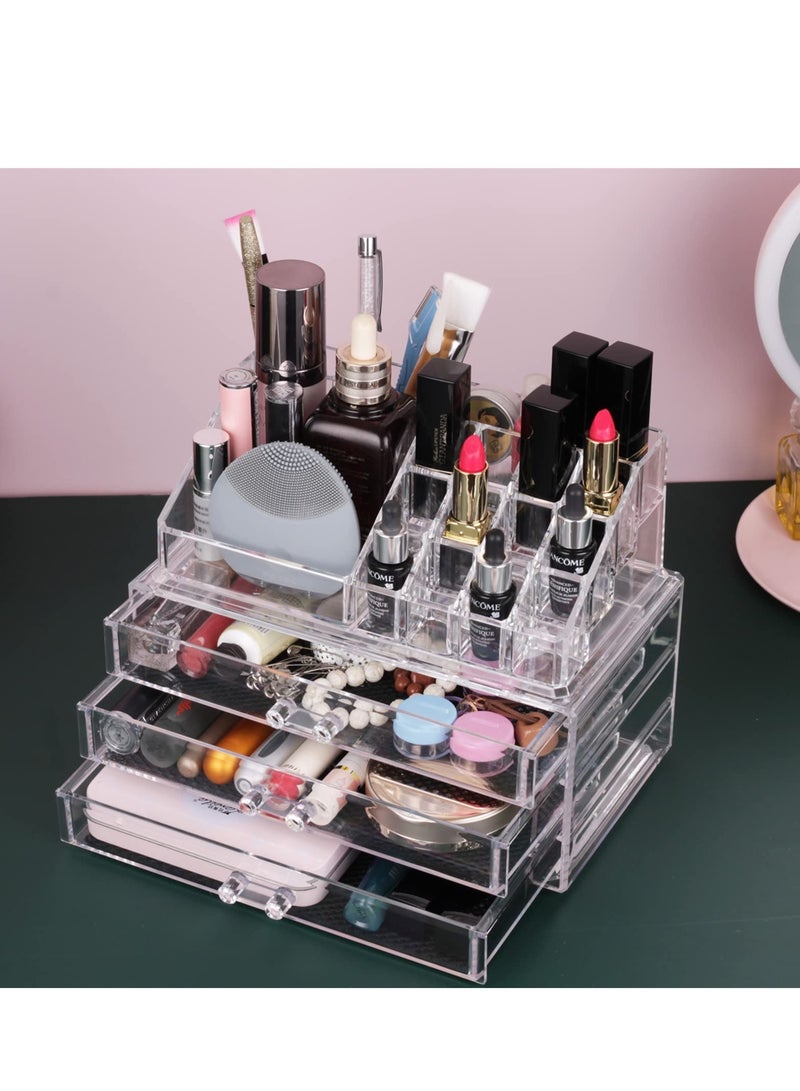 Excefore Cosmetic Storage Box with 3 Drawers, Makeup Drawer Organizer, Clear Cosmetic Storage Organizer, Acrylic Makeup Storage, Stackable Skin Care Cosmetic Display Case Make up Stands - Image 3