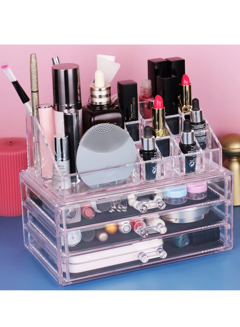 Excefore Cosmetic Storage Box with 3 Drawers, Makeup Drawer Organizer, Clear Cosmetic Storage Organizer, Acrylic Makeup Storage, Stackable Skin Care Cosmetic Display Case Make up Stands - Image 2