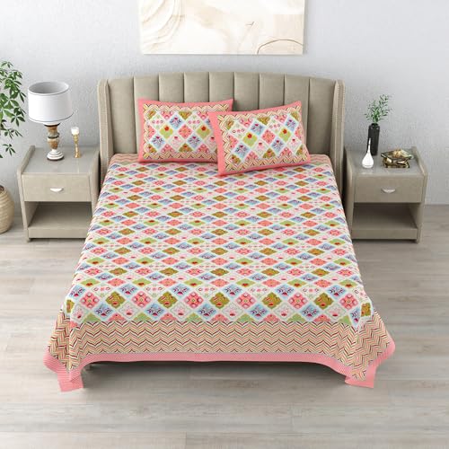 DE CAMA Since 1997 | 100% Cotton 300 TC Premium King Size Bedsheet for Double Bed (90 x 108 Inch) with 2 Pillow Covers Set (17 x 27 Inch) Designer Printed Bedsheet Set - Mughal, Multicolor - Image 3