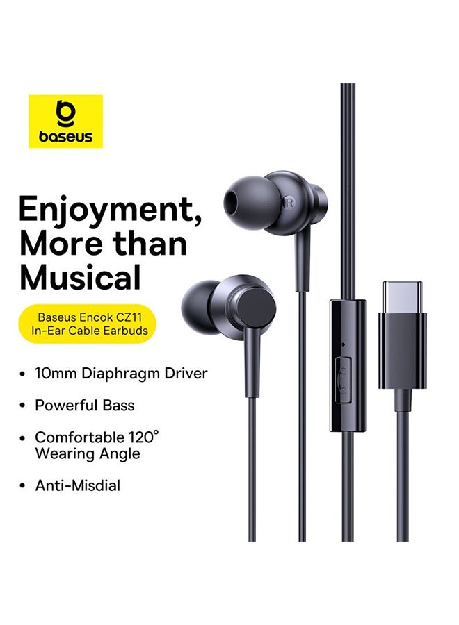 بيسوس Baseus Encok CZ11 Type-C سماعة رأس سلكية، سماعة داخل الأذن USB-C مع ميكروفون - أسود أسود - Image 5
