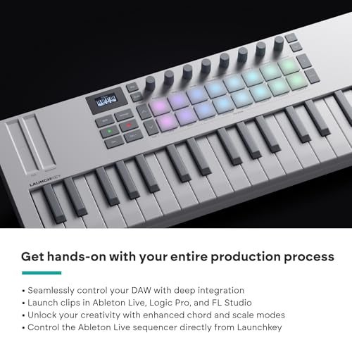 Novation Launchkey Mini 37 White MK4 — Portable 37 Mini-Key, USB, MIDI Keyboard with DAW Integration. Chord & Scale Modes, 16 Drum Pads, Arpeggiator, & Includes Music Creation Software Bundle - Image 3