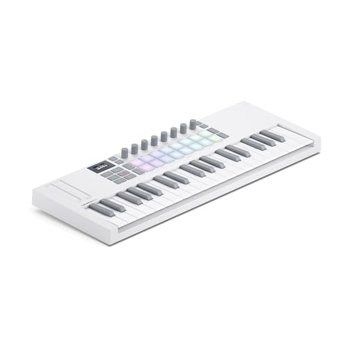 Novation Launchkey Mini 37 White MK4 — Portable 37 Mini-Key, USB, MIDI Keyboard with DAW Integration. Chord & Scale Modes, 16 Drum Pads, Arpeggiator, & Includes Music Creation Software Bundle - Image 1
