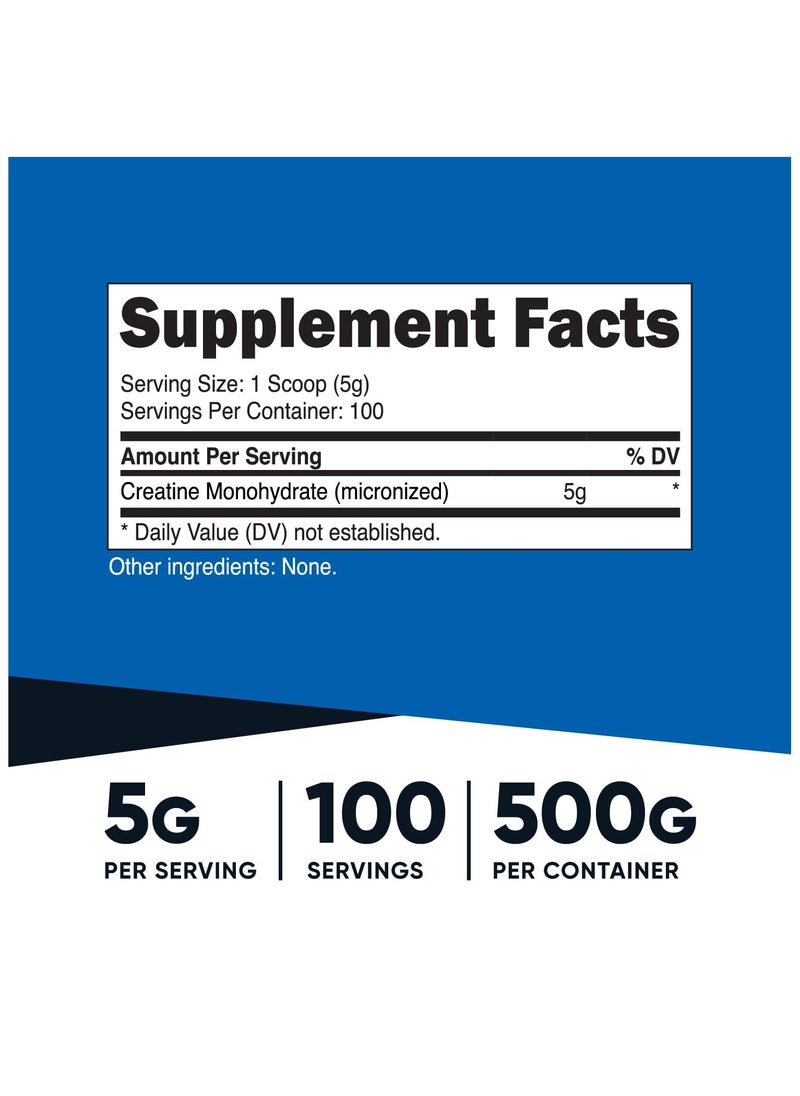 Nutricost - Creatine Monohydrate Micronized Creatine Monohydrate, 5g Per Serving, 100 Servings, 500g Per Container, Unflavored, Net Wt. 17.9 Oz (1.1 LB) (500 G), Dietary Supplement - Image 1