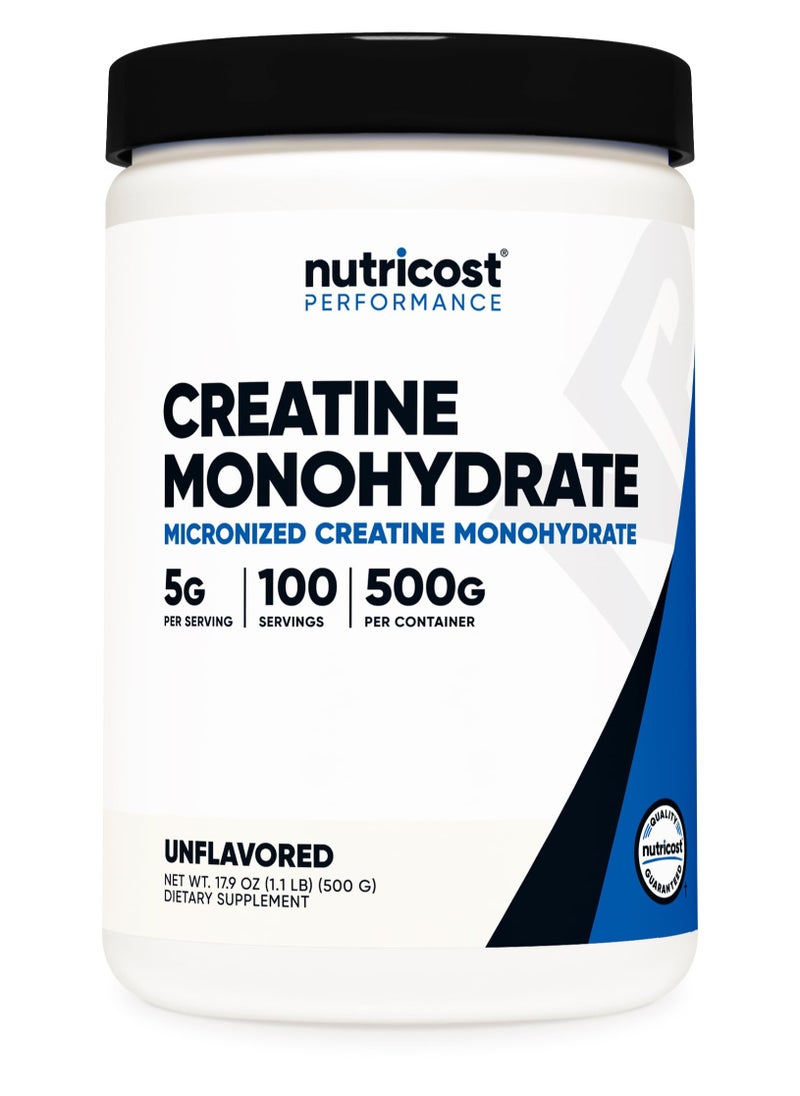 Nutricost - Creatine Monohydrate Micronized Creatine Monohydrate, 5g Per Serving, 100 Servings, 500g Per Container, Unflavored, Net Wt. 17.9 Oz (1.1 LB) (500 G), Dietary Supplement - Image 1