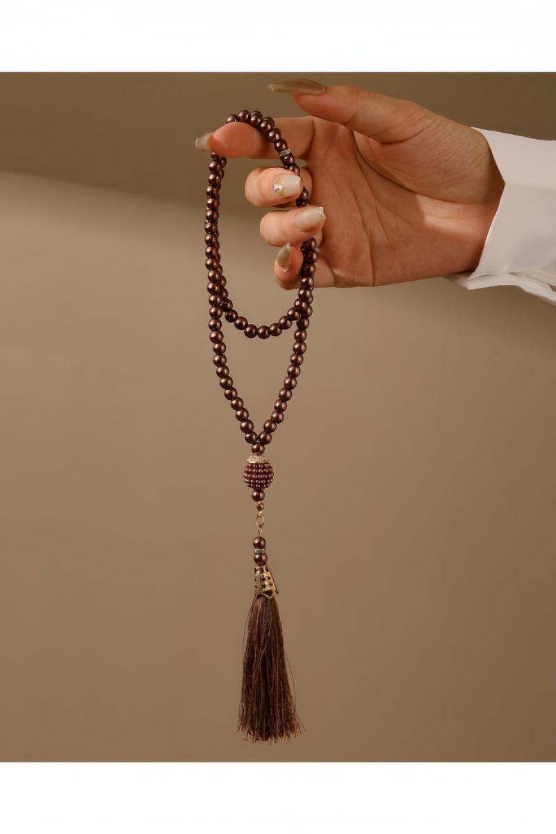 Muslim Prayer Beads, Tasbih 99 Beads Muslim Ramadan Gifts, Muslims Festival Beads Bracelet, Religious Jewelry for Ramadan, Eid, Hajj, Umrah, Wedding, Baby Shower, Brown - Image 1