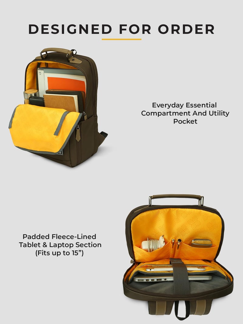 EUME Alpha 27L Laptop Backpack| Premium Stylish Backpack Bag for Man | 2 Large Compartments for Gadgets & Daily Essentials, Fits Upto 15.6" Laptops, | Spacious College/Office Bag | Rustic Brown - Image 4