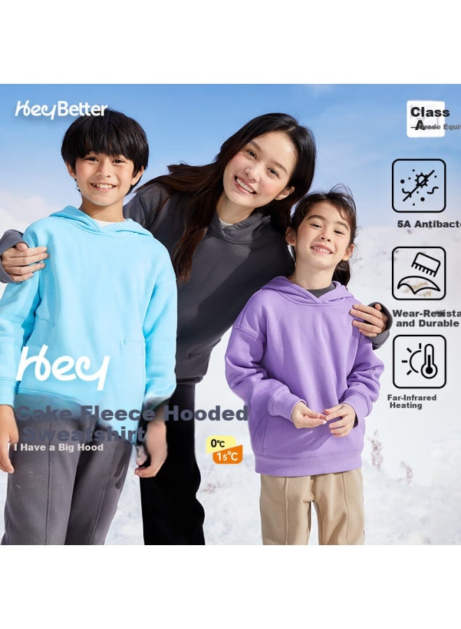 Heybetter Kids Fleece Thickened Hooded Sweatshirt Warm Boys Girls Autumn Winter Jacket Avocado (gray) Size 140 - Image 4