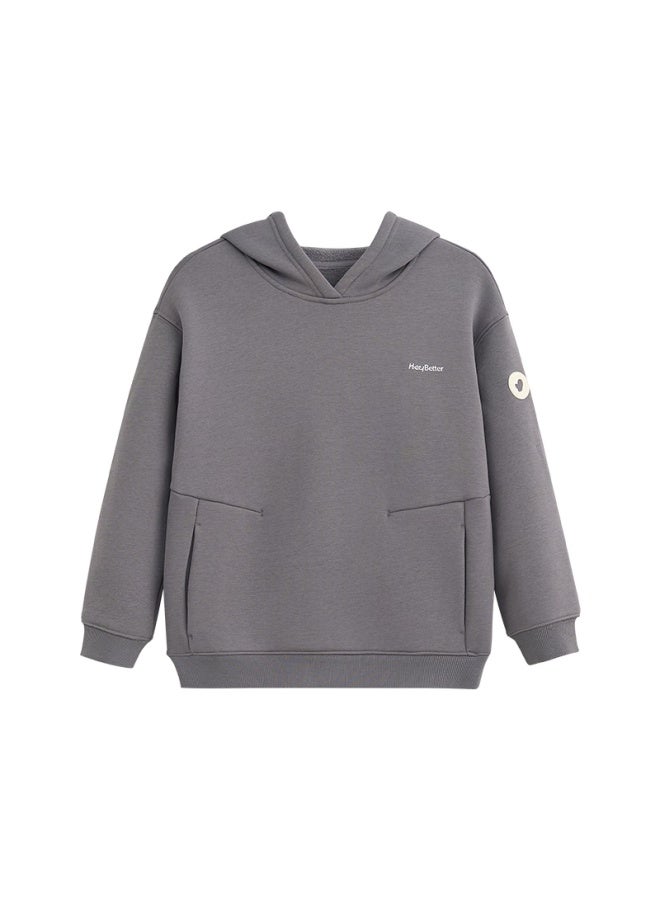 Heybetter Kids Fleece Thickened Hooded Sweatshirt Warm Boys Girls Autumn Winter Jacket Avocado (gray) Size 140 - Image 5