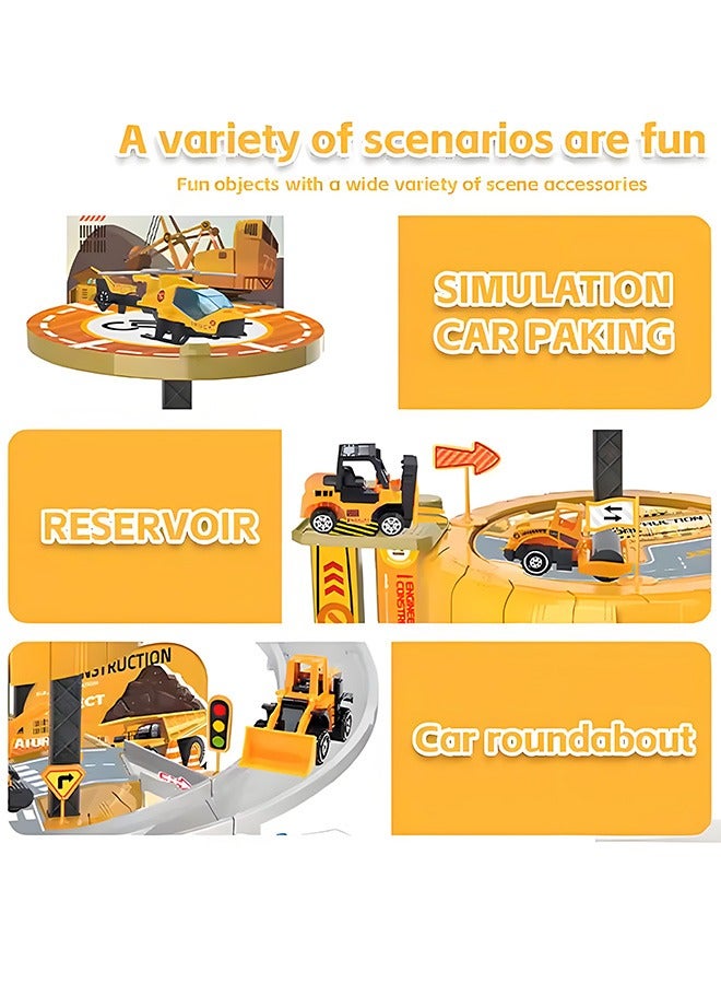 Track Car Playset, Tire-shaped Parking Lot Playset with Helicopter Pad, Race Tracks Boys Toys with Adventure Track and Alloy Racer Car, Toy Car Ramp Track, Construction Play Set, Sturdy Durable Track Car Playset, Educational Toys, Vehicle Playsets for 3+ Year Old Kids, Easy to Storage and Carry  - Image 5