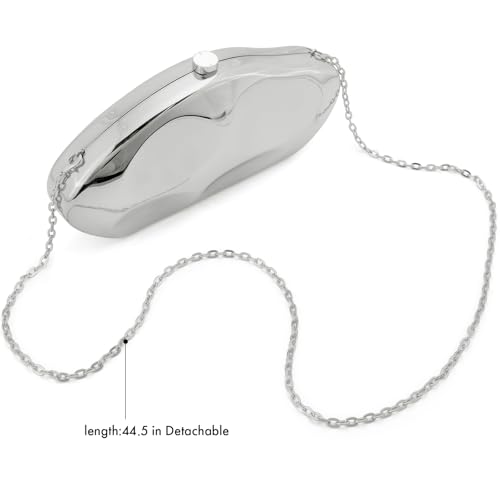 NEWROGENG Acrylic Clutch Purse for Women Evening Bag, Irregular Shell Acrylic Purse Box Clutch with Chain for Party Wedding Prom, Silver - Image 4