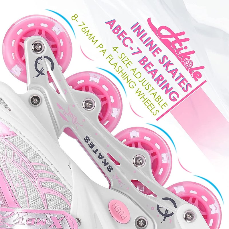 HCN Inline Skates with PU Flashing Wheel Aluminum Body in-Line Skates with Size Adjustable with LED Flash Lights Set for Boys Kids and Girls Length for Age 8-16 Years (Pink) - Image 3