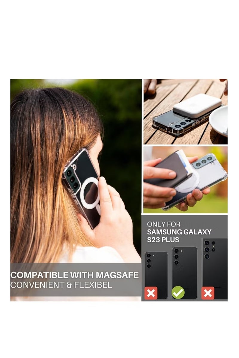 أوميكسبرو جراب مغناطيسي لهاتف Samsung Galaxy S23 Plus مقاس 6.6 بوصة متوافق مع الشحن اللاسلكي MagSafe، غطاء ممتص للصدمات للهاتف، ظهر شفاف مضاد للخدش - Image 3