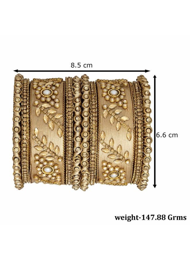Aheli Traditional Wedding Designer Silk Thread Faux Stone Studded Bridal Bangle Set Chuda Indian Ethnic Bollywood Fashion Jewelry for Women (Golden) - Image 4