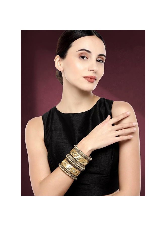 Aheli Traditional Wedding Designer Silk Thread Faux Stone Studded Bridal Bangle Set Chuda Indian Ethnic Bollywood Fashion Jewelry for Women (Golden) - Image 2