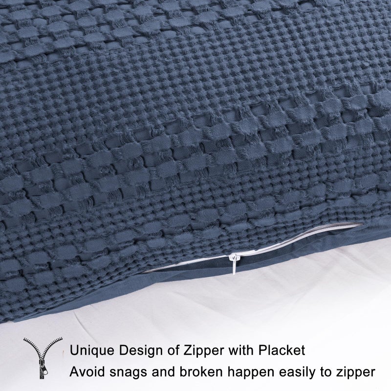 PHF غطاء وسادة جسم من قطن 100% بتصميم وافل مع سحاب  1 عبوة 20" × 54" ناعم وقابل للتنفس وصديق للبشرة  غطاء وسادة زخرفي بتصميم وافل  بدون حشوة  أزرق داكن - Image 4