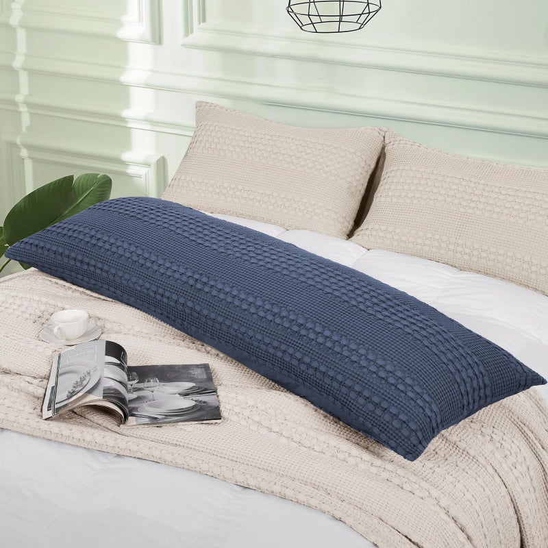 PHF غطاء وسادة جسم من قطن 100% بتصميم وافل مع سحاب  1 عبوة 20" × 54" ناعم وقابل للتنفس وصديق للبشرة  غطاء وسادة زخرفي بتصميم وافل  بدون حشوة  أزرق داكن - Image 2
