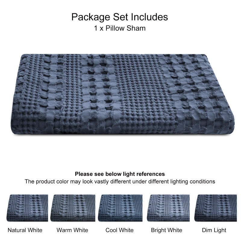 PHF غطاء وسادة جسم من قطن 100% بتصميم وافل مع سحاب  1 عبوة 20" × 54" ناعم وقابل للتنفس وصديق للبشرة  غطاء وسادة زخرفي بتصميم وافل  بدون حشوة  أزرق داكن - Image 5