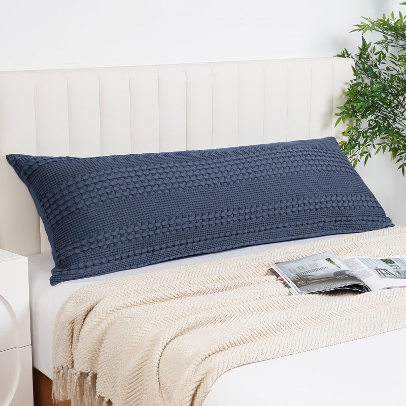 PHF غطاء وسادة جسم من قطن 100% بتصميم وافل مع سحاب  1 عبوة 20" × 54" ناعم وقابل للتنفس وصديق للبشرة  غطاء وسادة زخرفي بتصميم وافل  بدون حشوة  أزرق داكن - Image 1