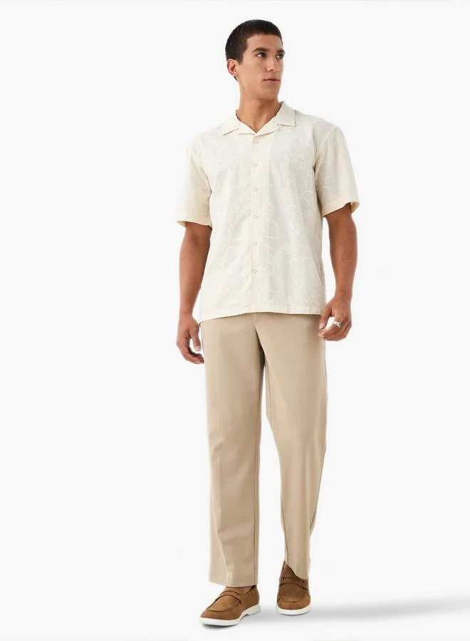 Iconic Iconic All-Over Embroidered Camp Collar Shirt