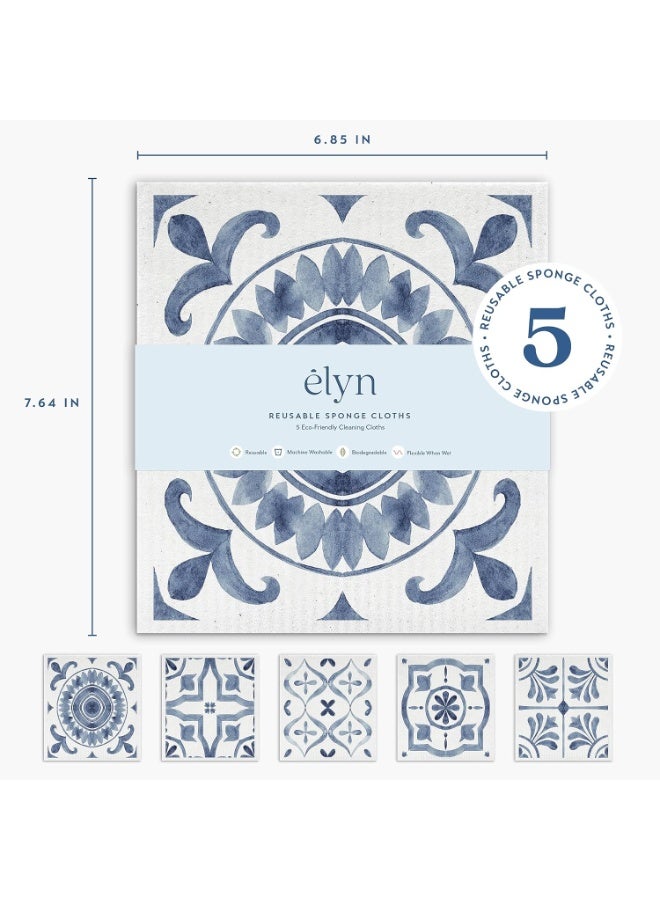 Moroccan ELYN Swedish Dishcloths, Reusable & Washable Sponge Cloths, Absorbent Cleaning Paper Towels for Kitchen, Dishes, Counters and More, 5 Pack, Assorted Moroccan Pattern - Image 2