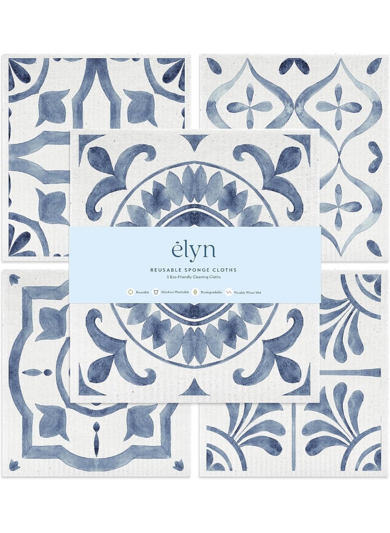 Moroccan ELYN Swedish Dishcloths, Reusable & Washable Sponge Cloths, Absorbent Cleaning Paper Towels for Kitchen, Dishes, Counters and More, 5 Pack, Assorted Moroccan Pattern - Image 3