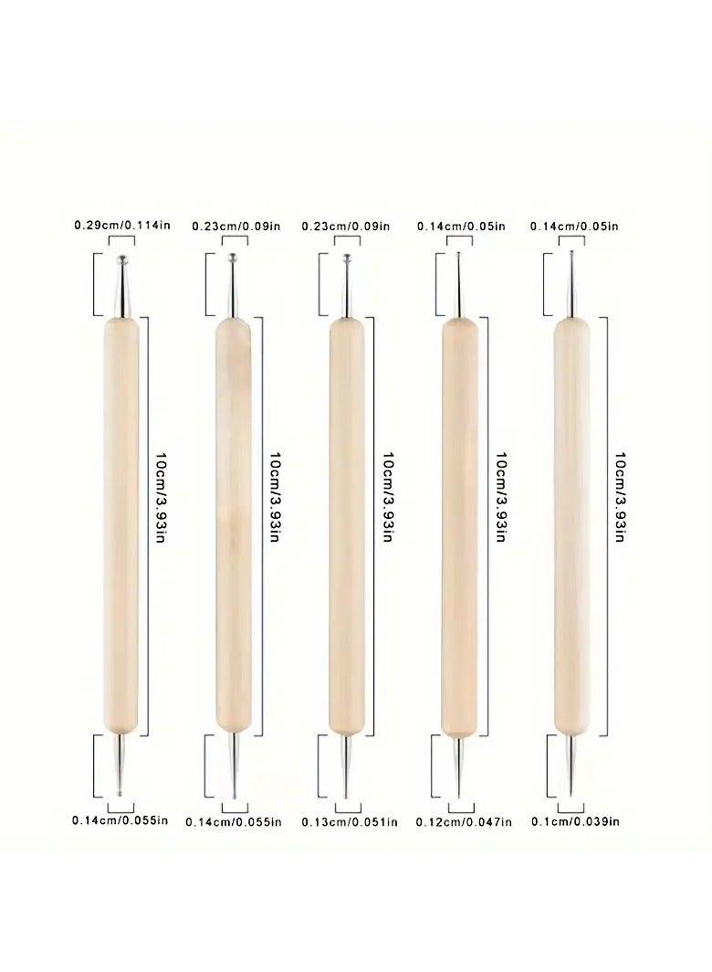 Goolsky Wooden Nail Dotting Pens, Double-Ended Design, Manicure & Pedicure Tool, Beginner-Friendly, Dual-Use For Dotting & Rhinestone Application, Nail Art Decoration Kit - Image 3