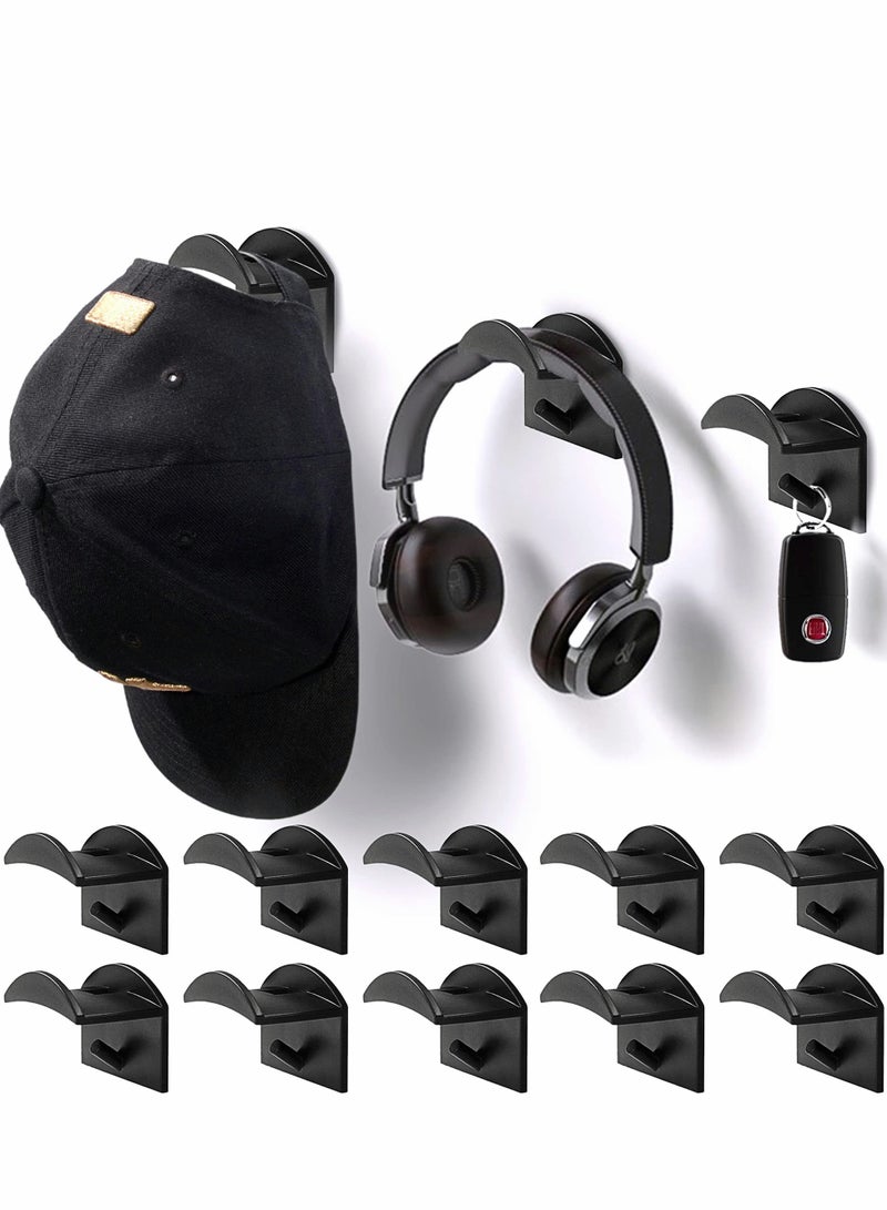 10Pcs Wall-Mounted Hat Hooks - Adhesive Cap Organizer for Baseball, Cowboy  More - Stylish Black Display Racks for Closet  Entryway - Image 1