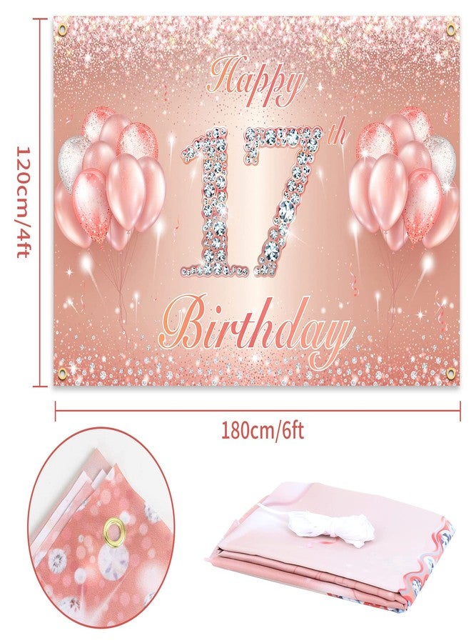 PAKBOOM Happy 17th Birthday Banner Backdrop - 17 Birthday Party Decorations Supplies for Girls or Boys - Rose Gold 4 x 6ft - Image 2