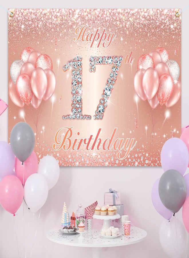 PAKBOOM Happy 17th Birthday Banner Backdrop - 17 Birthday Party Decorations Supplies for Girls or Boys - Rose Gold 4 x 6ft - Image 4
