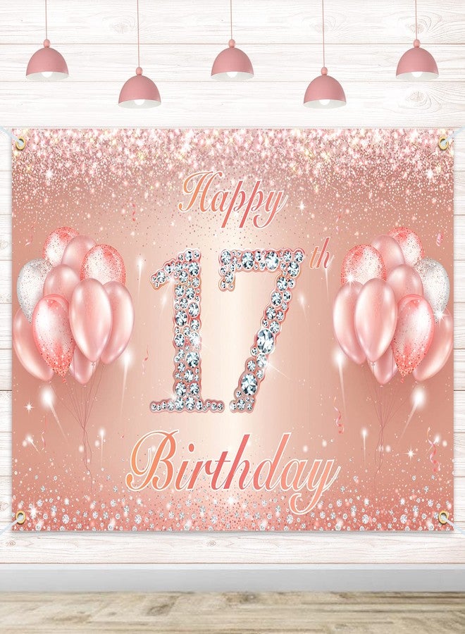 PAKBOOM Happy 17th Birthday Banner Backdrop - 17 Birthday Party Decorations Supplies for Girls or Boys - Rose Gold 4 x 6ft - Image 1