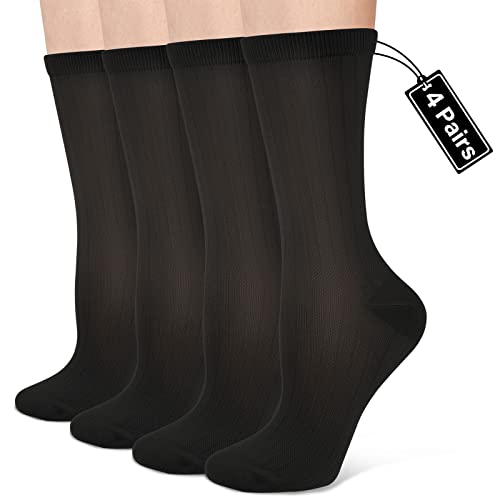 CTHH Compression Crew Socks for Women Thin Lightweight (15-20 mmHg) for Athletic Nurse Circulation Support Socks, 4 Pairs/Black - Image 1