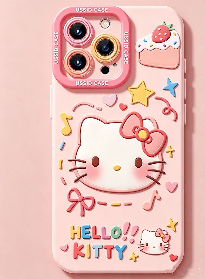 Hello Kitty iPhone 17 Pro Max phone case with strap, cartoon characters, cute Hello Kitty pattern, anti-slip, dustproof, drop-resistant, made of soft silicone, phone accessory, suitable for women and girls - Image 3