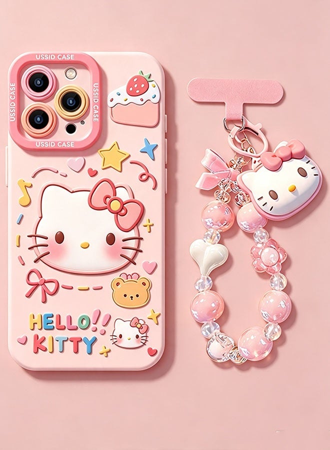 Hello Kitty iPhone 17 Pro Max phone case with strap, cartoon characters, cute Hello Kitty pattern, anti-slip, dustproof, drop-resistant, made of soft silicone, phone accessory, suitable for women and girls - Image 4