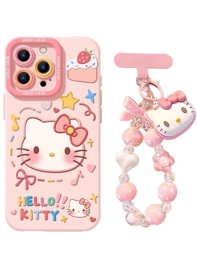 Hello Kitty iPhone 17 Pro Max phone case with strap, cartoon characters, cute Hello Kitty pattern, anti-slip, dustproof, drop-resistant, made of soft silicone, phone accessory, suitable for women and girls - Image 2