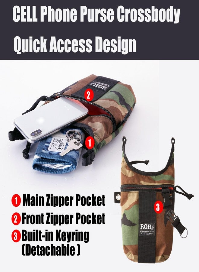 RE ROUGH ENOUGH Rough Enough Small Purse Cell Phone Crossbody Bag for Women Men Preppy Teens, Weather Resistant Cordura, Camo Army Green, Travel Dog Walking EDC - Image 4
