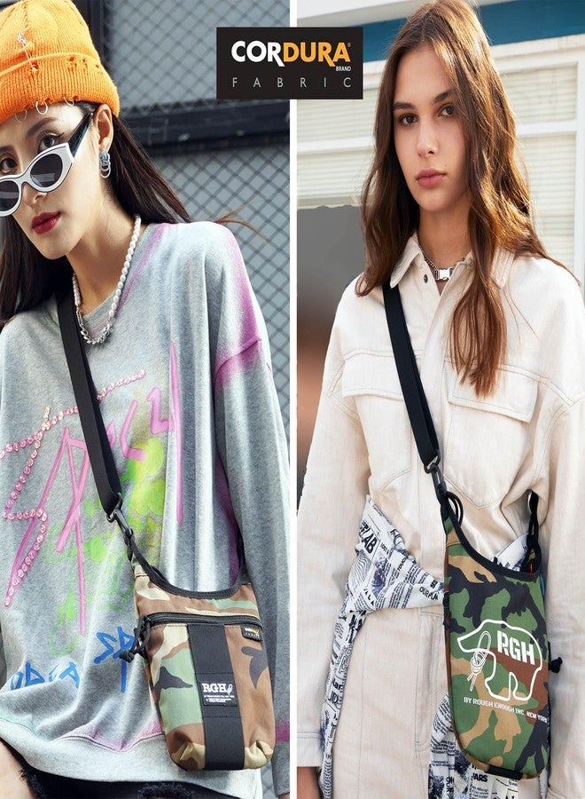 RE ROUGH ENOUGH Rough Enough Small Purse Cell Phone Crossbody Bag for Women Men Preppy Teens, Weather Resistant Cordura, Camo Army Green, Travel Dog Walking EDC - Image 2