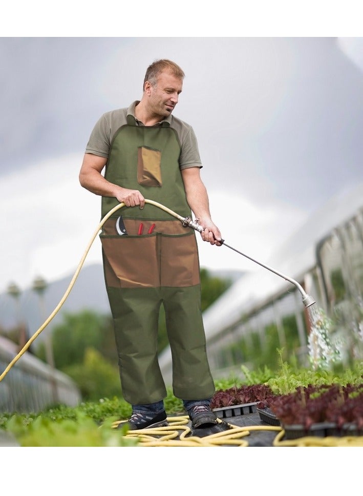 Gardening and horticulture pruning multi-pocket Oxford cloth color matching extended garden leggings Apron (military green with brown pockets) - Image 3