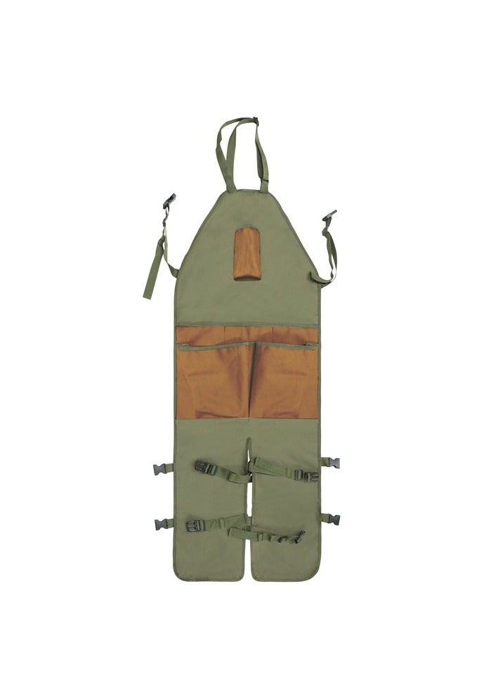 Gardening and horticulture pruning multi-pocket Oxford cloth color matching extended garden leggings Apron (military green with brown pockets) - Image 4