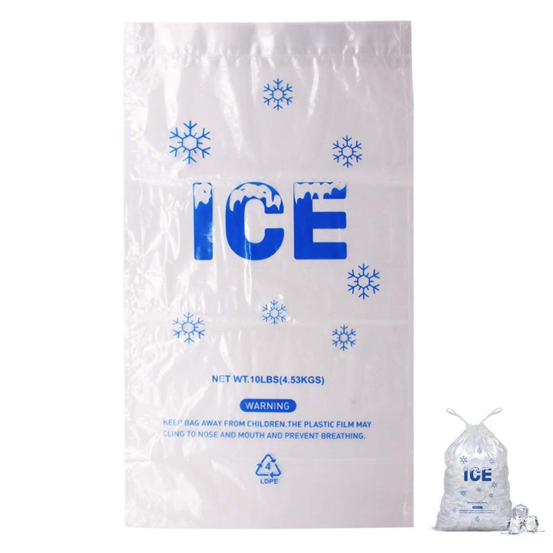 Belinlen 100 PACK 10 lb HeavyDuty Ice Bags 12 x 21 Inch with Plastic Drawstring 2mil Thickness