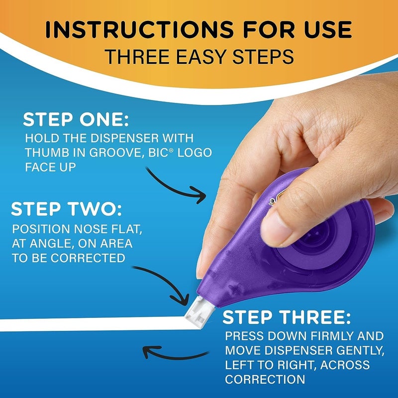 BIC White Out Tape- Tear Resistant, Clear Dispenser EZ Correct Correction Tape - 39.3 Feet Each - Pack of 7 - Image 3