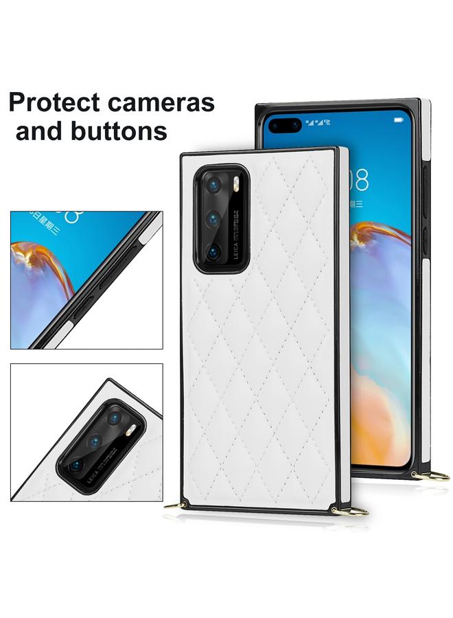 اس-توب جراب لهاتف Huawei P40 أنيق من الجلد المصنوع من الألياف الدقيقة بنمط معيني + جراب مقاوم للصدمات من مادة TPU مع حزام كتف سلسلة - Image 4