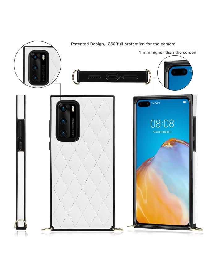 اس-توب جراب لهاتف Huawei P40 أنيق من الجلد المصنوع من الألياف الدقيقة بنمط معيني + جراب مقاوم للصدمات من مادة TPU مع حزام كتف سلسلة - Image 3