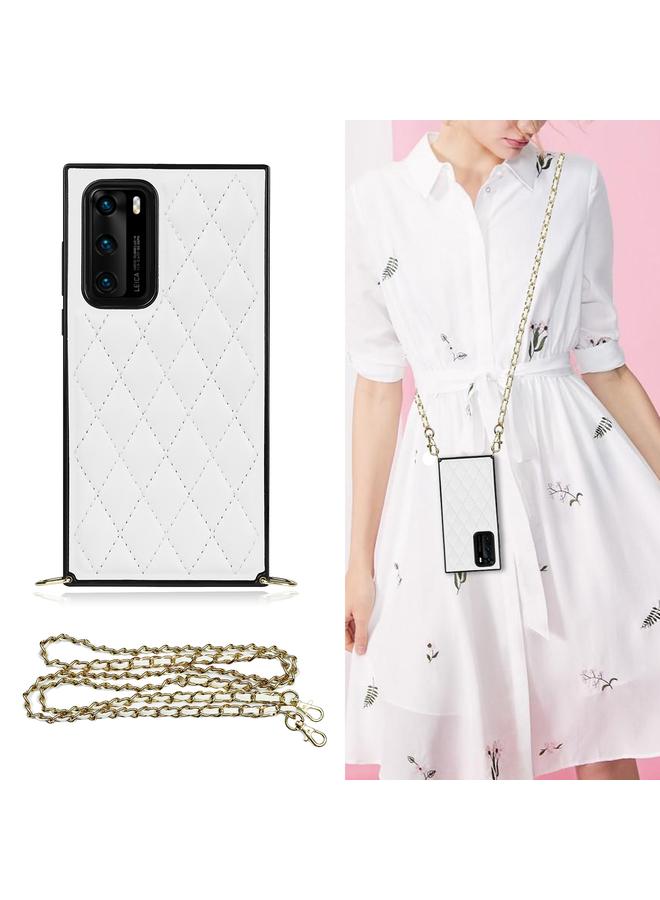 اس-توب جراب لهاتف Huawei P40 أنيق من الجلد المصنوع من الألياف الدقيقة بنمط معيني + جراب مقاوم للصدمات من مادة TPU مع حزام كتف سلسلة - Image 1