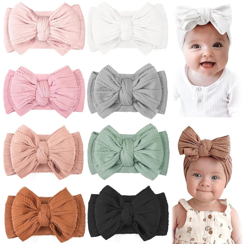 CÉLLOT 8 قطع أربطة رأس ناعمة وقابلة للتمدد مصنوعة يدويًا مع bows مزدوجة لملحقات الشعر من النايلون للفتيات الرضع والأطفال الصغار - Image 1