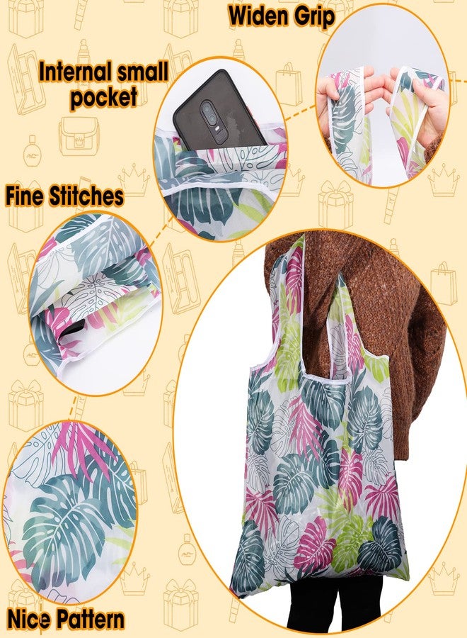 JEFHOMKIT 9 Pack Reusable Grocery Bags,Foldable Floral Shopping Bags,Nylon Fabric Reusable Bags for Groceries,Washable Grocery Tote Bag with Handles,Large Lightweight Shopping Grocery Bags with Pouch - Image 3