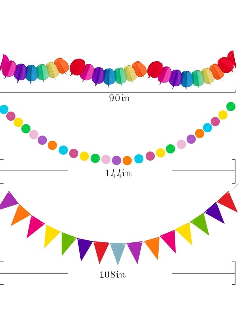 Fiesta Party Decorations - 33pcs Colorful Mexican Themed Hanging Paper Fans, Rainbow Paper Pom Poms, Fiesta Bunting and Tissue Paper Streamers for Birthday, Festival, and Rainbow Parties  - Image 3