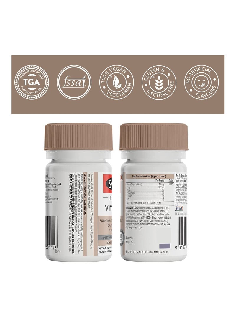 Ultiboost Vitamin D Supports Strong Healthy bones, calcium absorption and immune health, based on scientific evidence, BONE AND MUSCLE HEALTH, 60 CAPSULES ONE A DAY - HEALTH SUPPLEMENT.