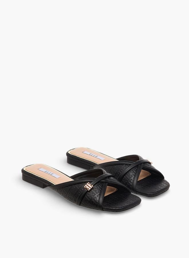 ELLE Women Monogram Debossed Slide Sandals - Image 3