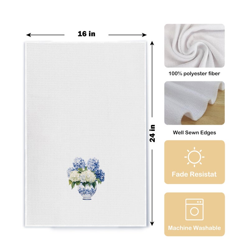 Qpenm Blue and White Porcelain Chinoiserie Kitchen Towels Set of 2, Hydrangea Floral Dish Towels Tea Towels for Kitchen, Chinoiserie Decor Hand Towels for Bathroom, Grand Millenial Decor 16x24 Inch - Image 5